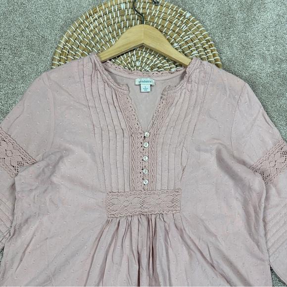 Sundance Spirit Lake Top Blouse Pintucks Ruffle Sleeve Boho Coquette in Pink L - Picture 5 of 16